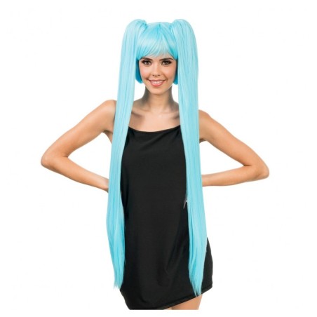 PERRUQUE MANGA COSPLAY HANA CHEVEUX LONGS COUETTES BLEUES AVEC FRANGE