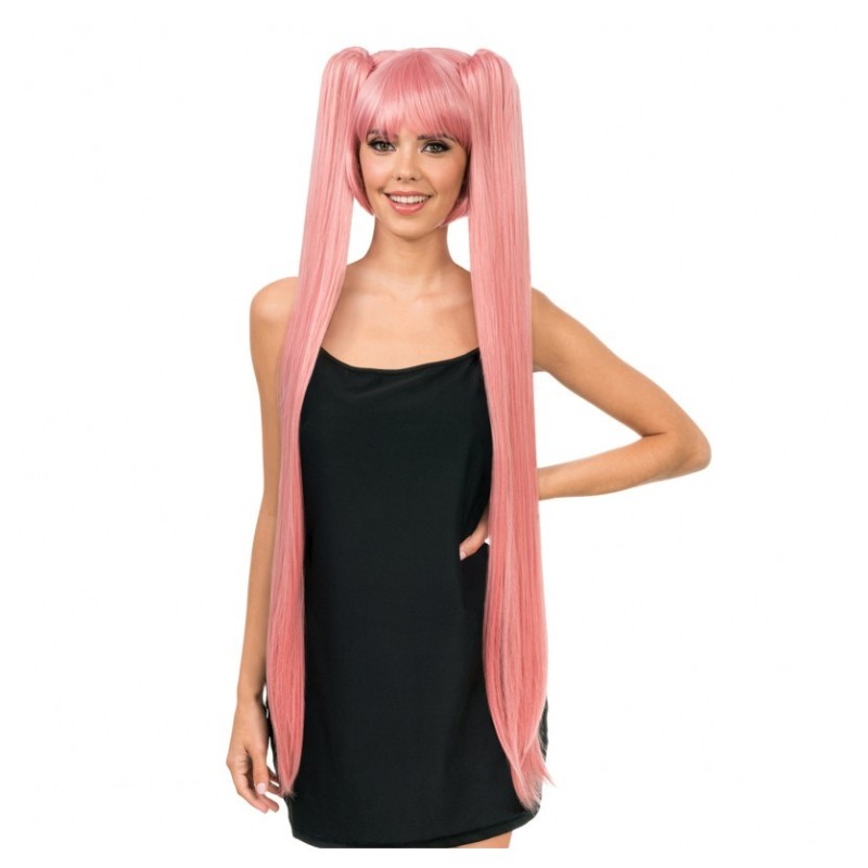 PERRUQUE MANGA COSPLAY HANA CHEVEUX LONGS COUETTES ROSES AVEC FRANGE