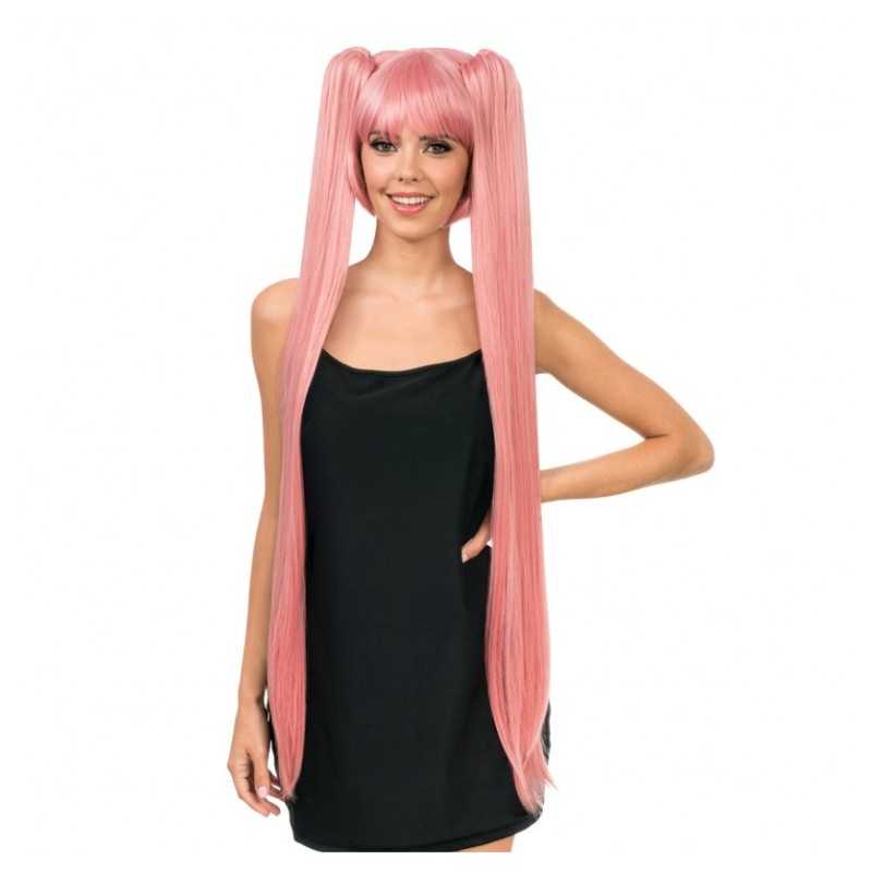 PERRUQUE MANGA COSPLAY HANA CHEVEUX LONGS COUETTES ROSES AVEC FRANGE