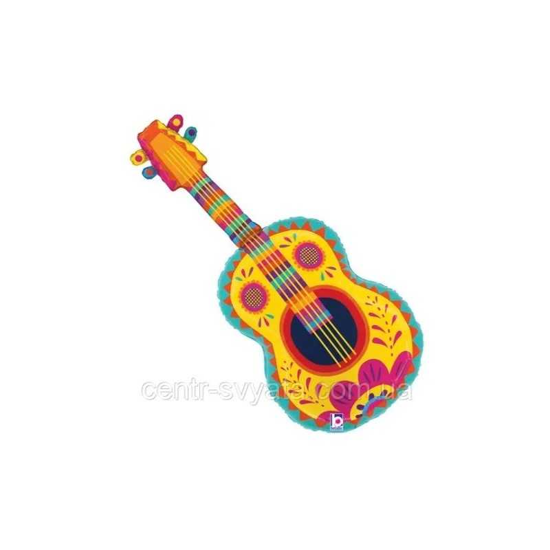 BALLON METALLIQUE GUITARE COLOREE THEME AMERIQUE DU SUD 89 CM