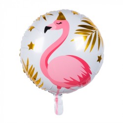 BALLON METALLIQUE ROND FLAMANT ROSE 45 CM