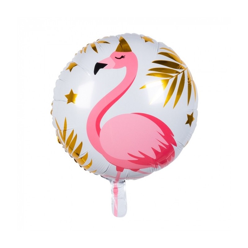 BALLON METALLIQUE ROND FLAMANT ROSE 45 CM  BALLON METALLIQUE ROND FLAMANT ROSE 45 CM