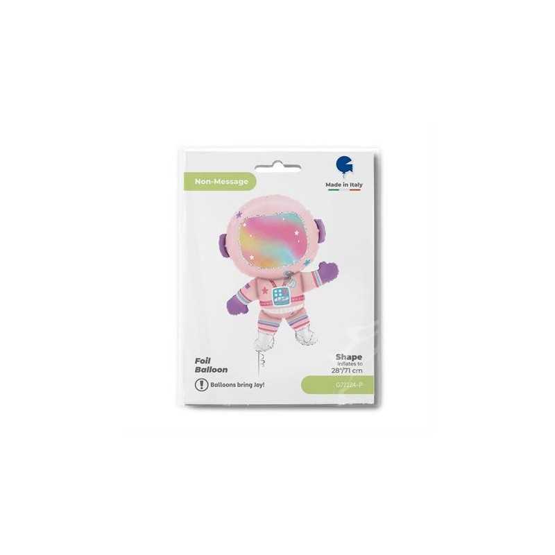 BALLON METALLIQUE ADORABLE ASTRONAUTE FILLE ROSE 71 CM