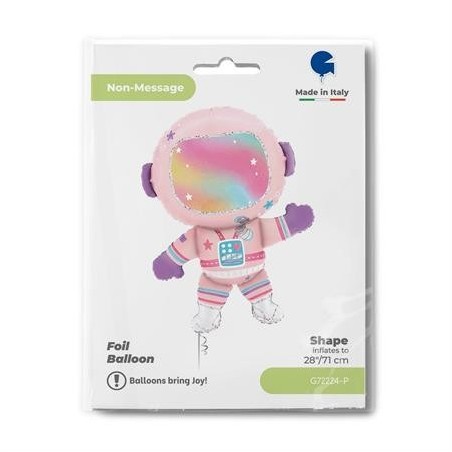 BALLON METALLIQUE ADORABLE ASTRONAUTE FILLE ROSE 71 CM