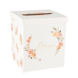 URNE MERCI PEACHY ROSE CARTON, PECHE ET OR 21 X 21 X 25 CM