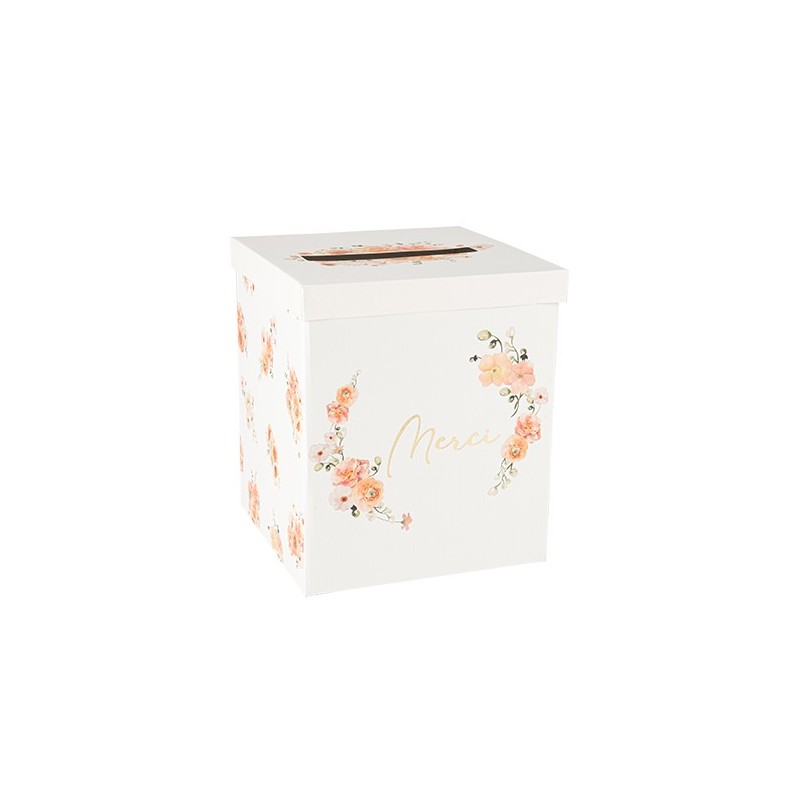 URNE MERCI PEACHY ROSE CARTON, PECHE ET OR 21 X 21 X 25 CM  URNE MERCI PEACHY ROSE CARTON, PECHE ET OR 21 X 21 X 25 CM