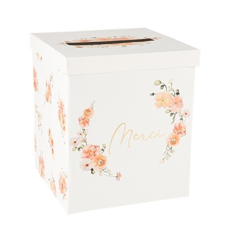 URNE MERCI PEACHY ROSE CARTON, PECHE ET OR 21 X 21 X 25 CM 