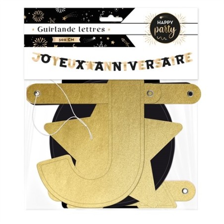 GUIRLANDE JOYEUX ANNIVERSAIRE 3M OR ET NOIR 