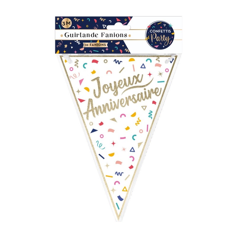 GUIRLANDE FANIONS JOYEUX ANNIVERSAIRE CONFETTI PARTY 3M