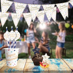 GUIRLANDE FANIONS JOYEUX ANNIVERSAIRE CONFETTI PARTY 3M