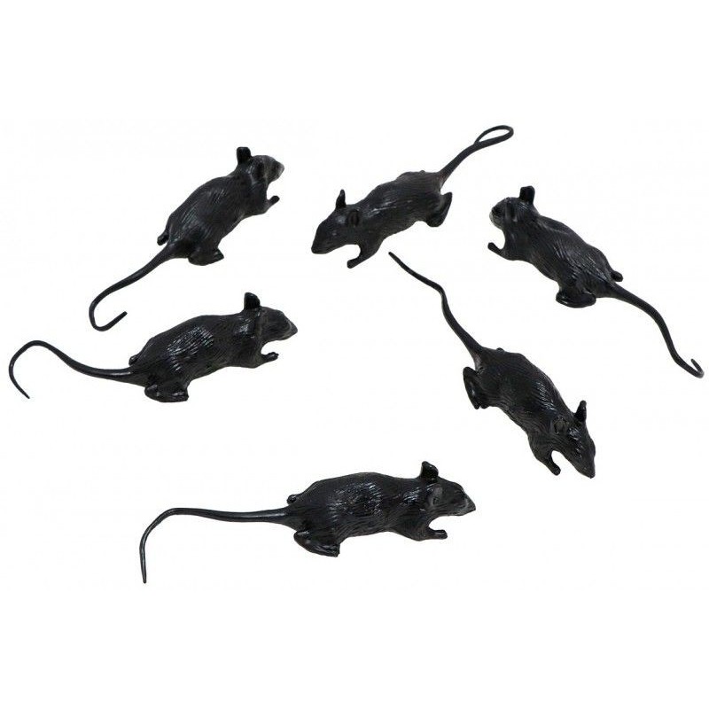 LOT DE 6 SOURIS NOIRES 8.5 X 2 X 2 CM   LOT DE 6 SOURIS NOIRES 8.5 X 2 X 2 CM