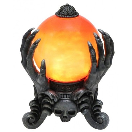BOULE DE CRISTAL HALLOWEEN ORANGE FEU AVEC MAINS 13 X 14.8 X 22 CM 