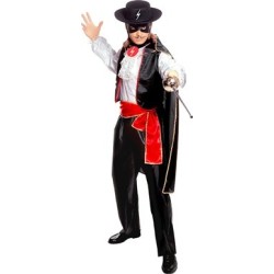 DEGUISEMENT JUSTICIER ZORRO MASQUE AVEC CAPE NOIR CEINTURE ROUGE TAILLE L