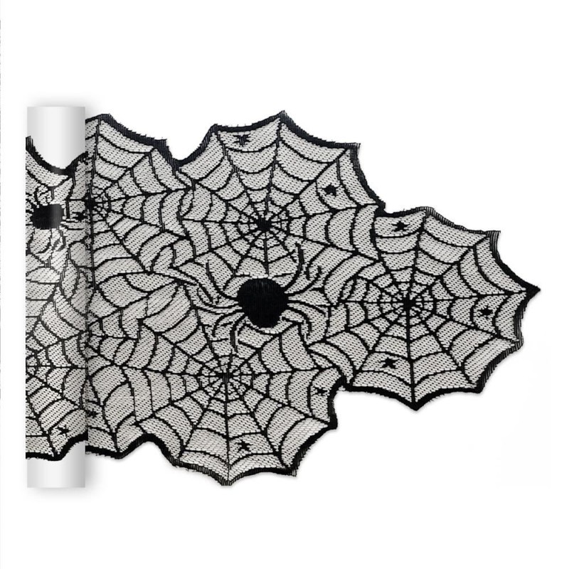 CHEMIN DE TABLE HALLOWEEN TISSU TOILE D'ARAIGNEE CHEMIN DE TABLE HALLOWEEN TISSU TOILE D'ARAIGNEE