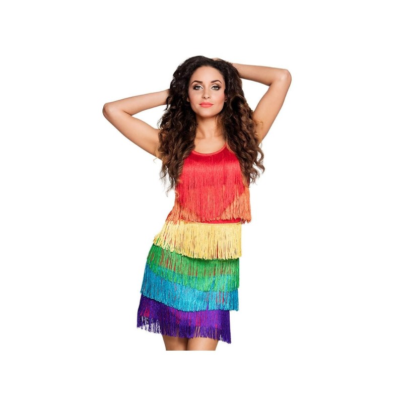 DEGUISEMENT FEMME ROBE A FRANGE MULTICOULEUR TAILLE XL  DEGUISEMENT FEMME ROBE A FRANGE MULTICOULEUR TAILLE XL