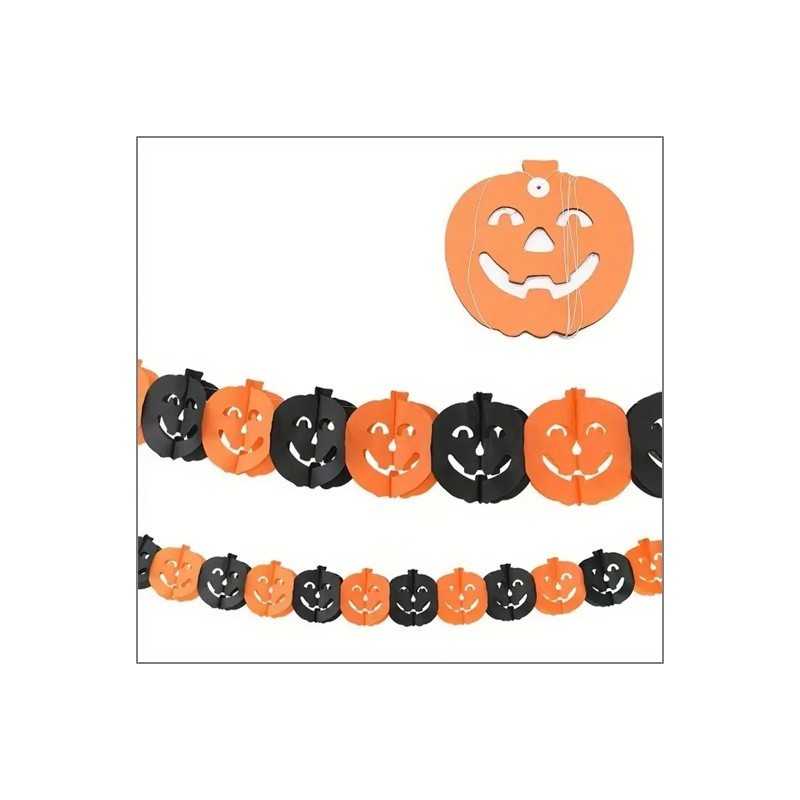 GUIRLANDE EN PAPIER CITROUILLE NOIR ET ORANGE 3M