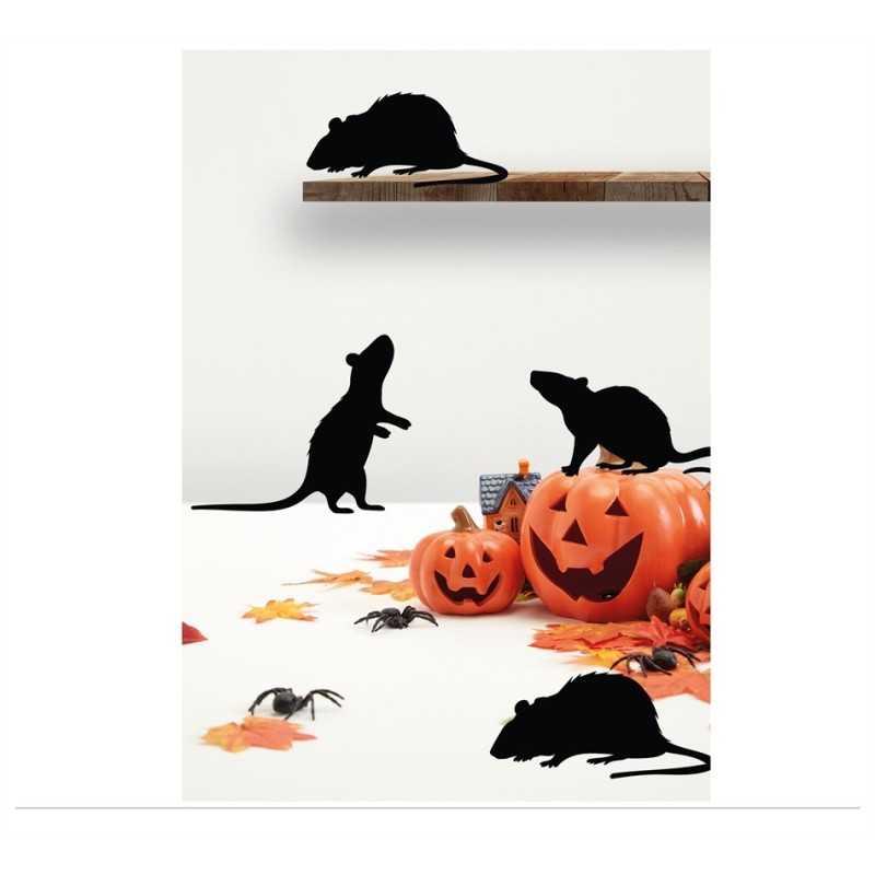 DECORATION CARTON 4 RATS NOIR 47 CM 