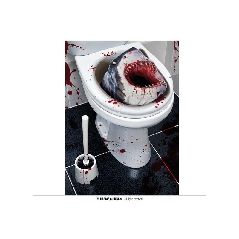 DECORATION HALLOWEEN CUVETTE WC REQUIN 30 X 40 CM 