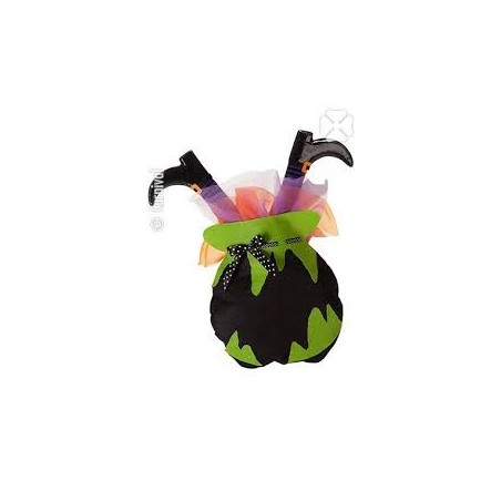 DECORATION HALLOWEEN CHAUDRON ET JAMBE DE SORCIERE ANIME ET SON