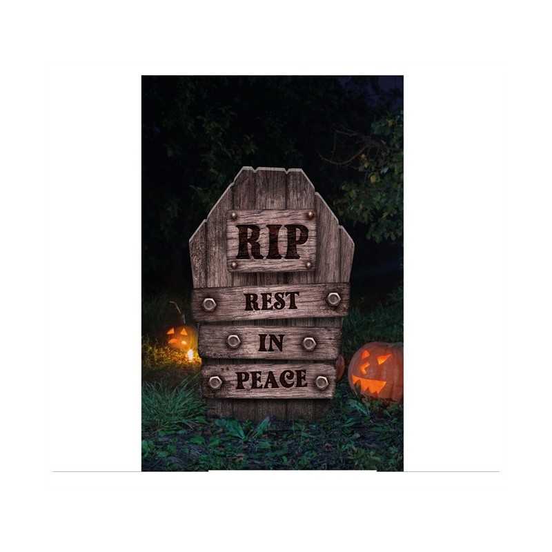 DECORATION PIERRE TOMBALE RESTE IN PEACE TETE DE MORT 56 CM 