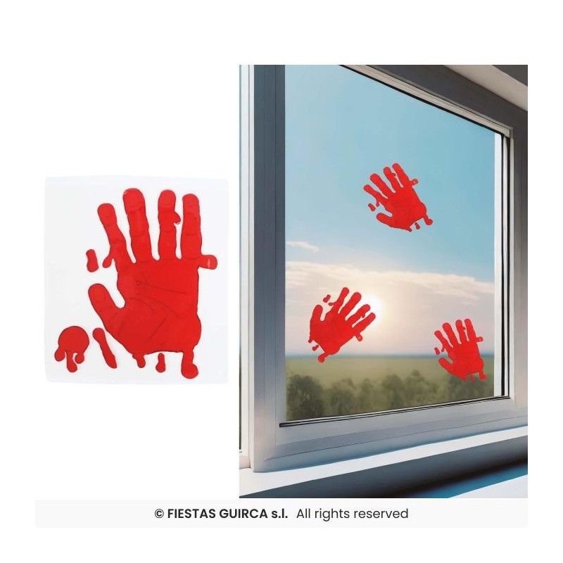 DECORATION DE FENETRE TRACES DE MAINS EN SANG GEL DECORATION DE FENETRE TRACES DE MAINS EN SANG GEL