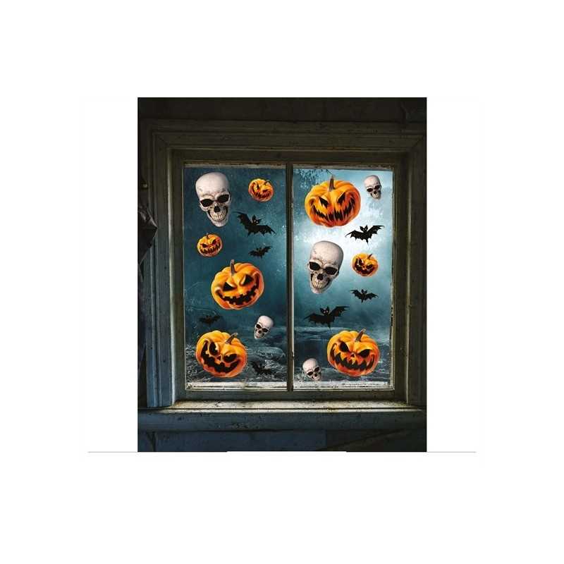 DECORATION HALLOWEEN VITRE CITROUILLE ET TETE DE MORT 