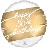 BALLON ROND METALLIQUE BLANC ET DORE HAPPY 50TH BIRTHDAY 43 CM  BALLON ROND METALLIQUE BLANC ET DORE HAPPY 50TH BIRTHDAY 43 CM