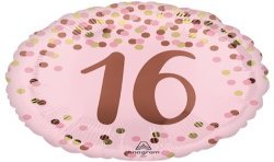 BALLON ROND METALLIQUE ROSE ET DORE 16 ANS 43 CM 