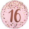 BALLON ROND METALLIQUE ROSE ET DORE 16 ANS 43 CM