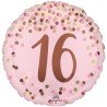 BALLON ROND METALLIQUE ROSE ET DORE 16 ANS 43 CM 