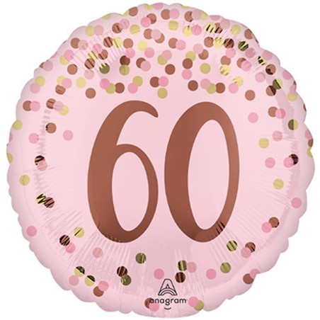 BALLON ROND METALLIQUE ROSE ET DORE 60 ANS  43 CM 