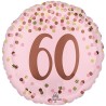 BALLON ROND METALLIQUE ROSE ET DORE 60 ANS 43 CM