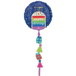 BALLON METALLIQUE ROND AIRWALKER HAPPY BIRTHDAY MULTICOULEUR 60 X 170 CM