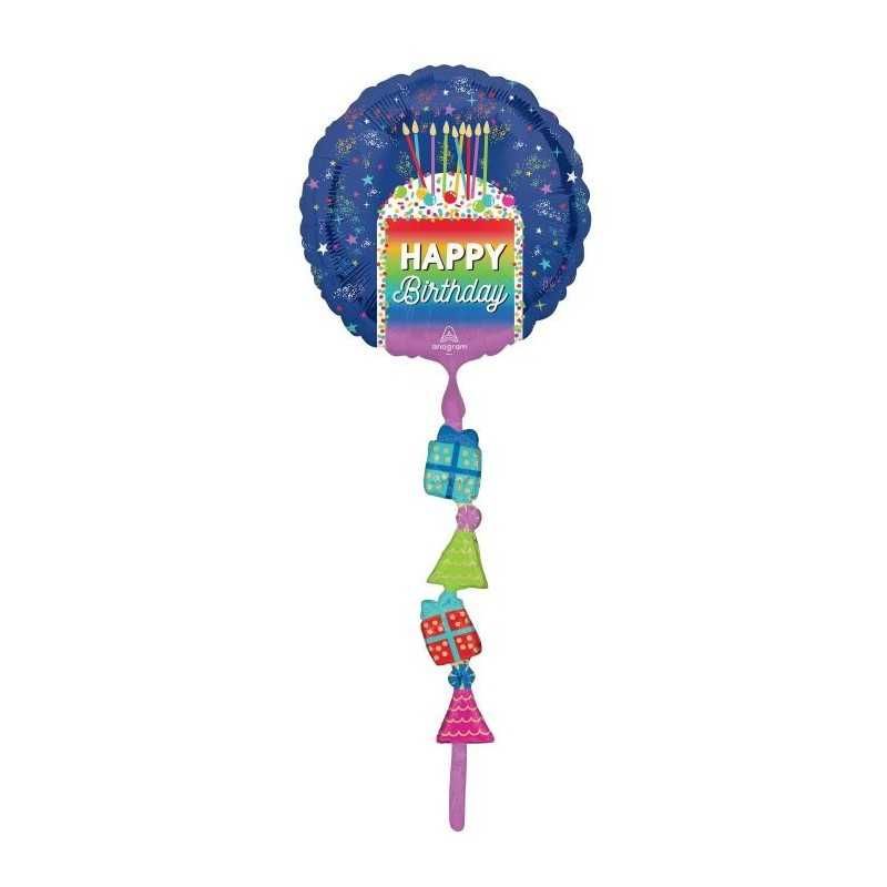 BALLON METALLIQUE ROND AIRWALKER HAPPY BIRTHDAY MULTICOULEUR 60 X 170 CM