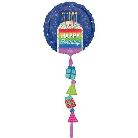 BALLON METALLIQUE  ROND AIRWALKER HAPPY BIRTHDAY MULTICOULEUR 60 X 170 CM 
