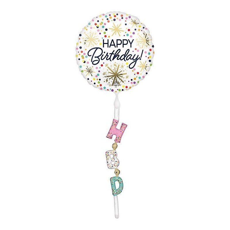 BALLON METALLIQUE  ROND BLANC AIRWALKER HAPPY BIRTHDAY MULTICOULEUR 60 X 170 CM  BALLON METALLIQUE  ROND BLANC AIRWALKER HAPPY BIRTHDAY MULTICOULEUR 60 X 170 CM