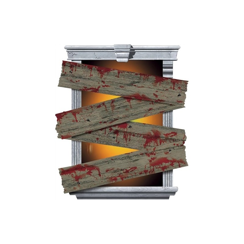 4 DECORATIONS DE FENETRE FAUSSES PLANCHES DE BOIS TACHEES DE SANG EN PLASTIQUE 4 DECORATIONS DE FENETRE FAUSSES PLANCHES DE BOIS TACHEES DE SANG EN PLASTIQUE