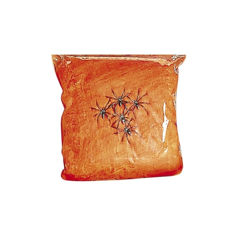 TOILE D'ARAIGNEE ORANGE 100G + 6 ARAIGNEES  TOILE D'ARAIGNEE ORANGE 100G + 6 ARAIGNEES