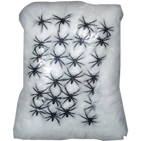 TOILE D'ARAIGNEE BLANCHE AVEC ARAIGNEES 500 G 