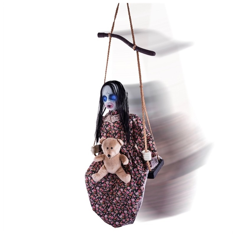 DECORATION HALLOWEEN FILLE SUR BALANCOIRE SON, LUMIERE ET MOUVEMENT DECORATION HALLOWEEN FILLE SUR BALANCOIRE SON, LUMIERE ET MOUVEMENT