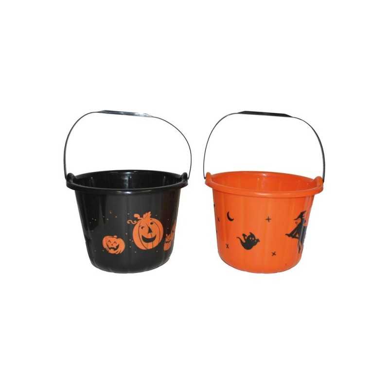 SEAU A BONBONS TRICK OR TREAT NOIR OU ORANGE 22.5 X 18.5 CM HALLOWEEN