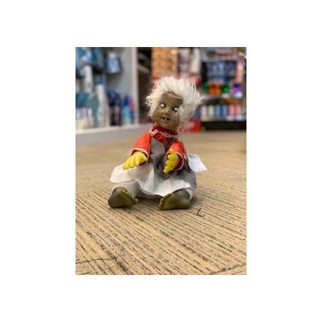 DECORATION HALLOWEEN POUPEE ASSISE CHEVEUX BLANC ANIMEE SON ET LUMIERE 