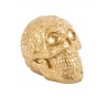 TETE DE MORT EN RESINE OR AVEC MOTIFS CALAVERAS EN RELIEF 14 CM TETE DE MORT EN RESINE OR AVEC MOTIFS CALAVERAS EN RELIEF 14 CM