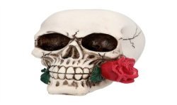 DECORATION TETE DE MORT AVEC ROSE 9.8 X 10.5 X 13.5CM