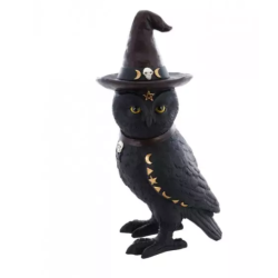 DECORATION HIBOU NOIR AVEC CHAPEAU ET CAPE 16.5 CM X 11.5 CM X 31 CM