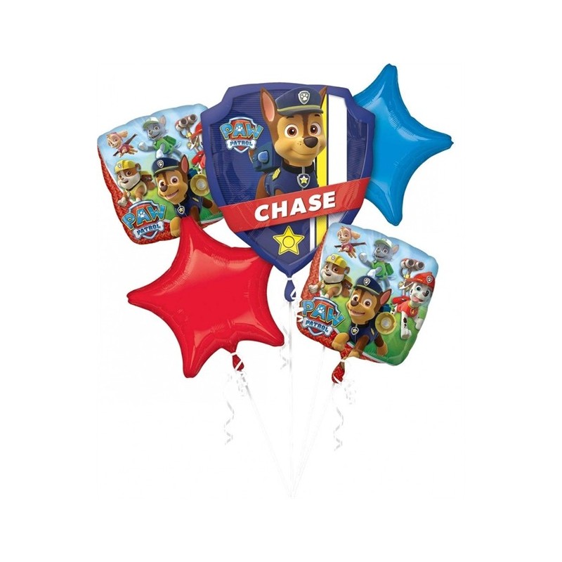 BOUQUET DE 5 BALLONS METALLIQUES PAT PATROUILLE BOUQUET DE 5 BALLONS METALLIQUES PAT PATROUILLE