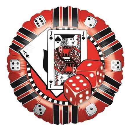 BALLON ROND METALLIQUE POKER CARTE A JOUER ET DES 46 CM 
