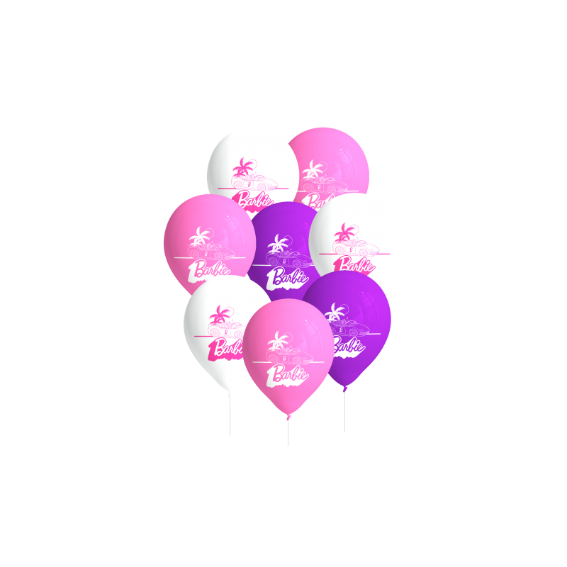 8 BALLONS LATEX BARBIE ROSE BLANC ET LILAS