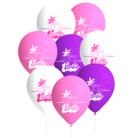 8 BALLONS LATEX BARBIE ROSE BLANC ET LILAS