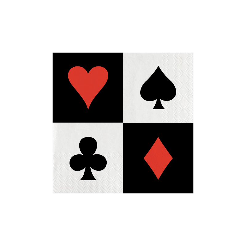20 SERVIETTES CASINO COEUR CARREACAU TREFLE PIC ROUGE BLANC ET NOIR 33 X 33 CM